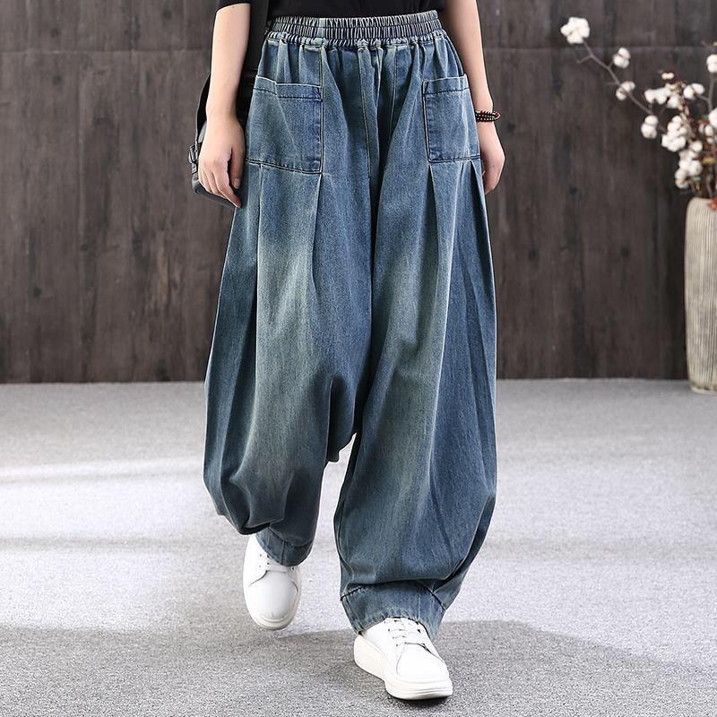Delicate-Y Herfst en winter nieuwe losse grote jeans dames RETRO Art Floor Mop Casual broek M blauw