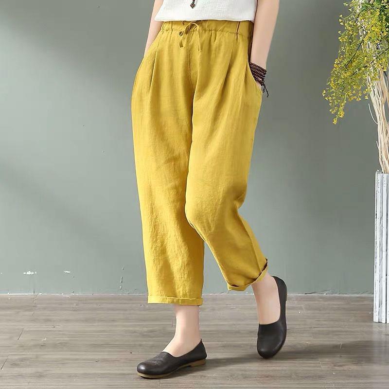 VVGUOWEI Dames harembroek Casual katoenen broek Elastische jeans S zwart