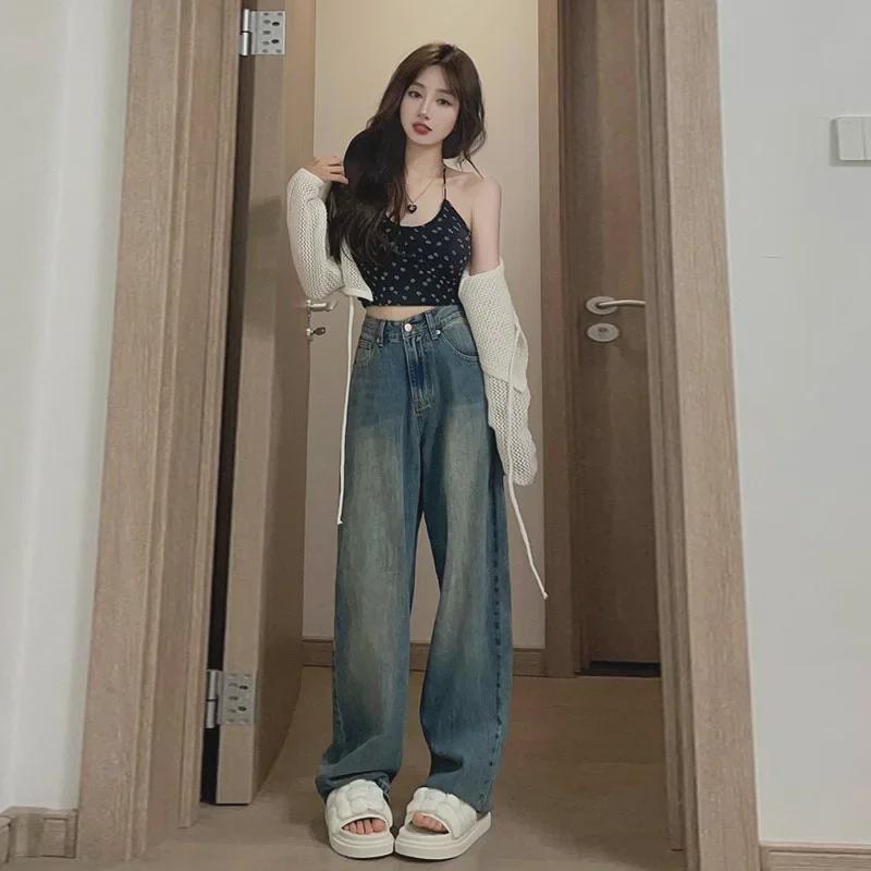 VantaGoods Dames High-Waist Wide-Leg Distressed Jeans - Retro, Afslankende, Heupbedekkende Broek tot op de grond S