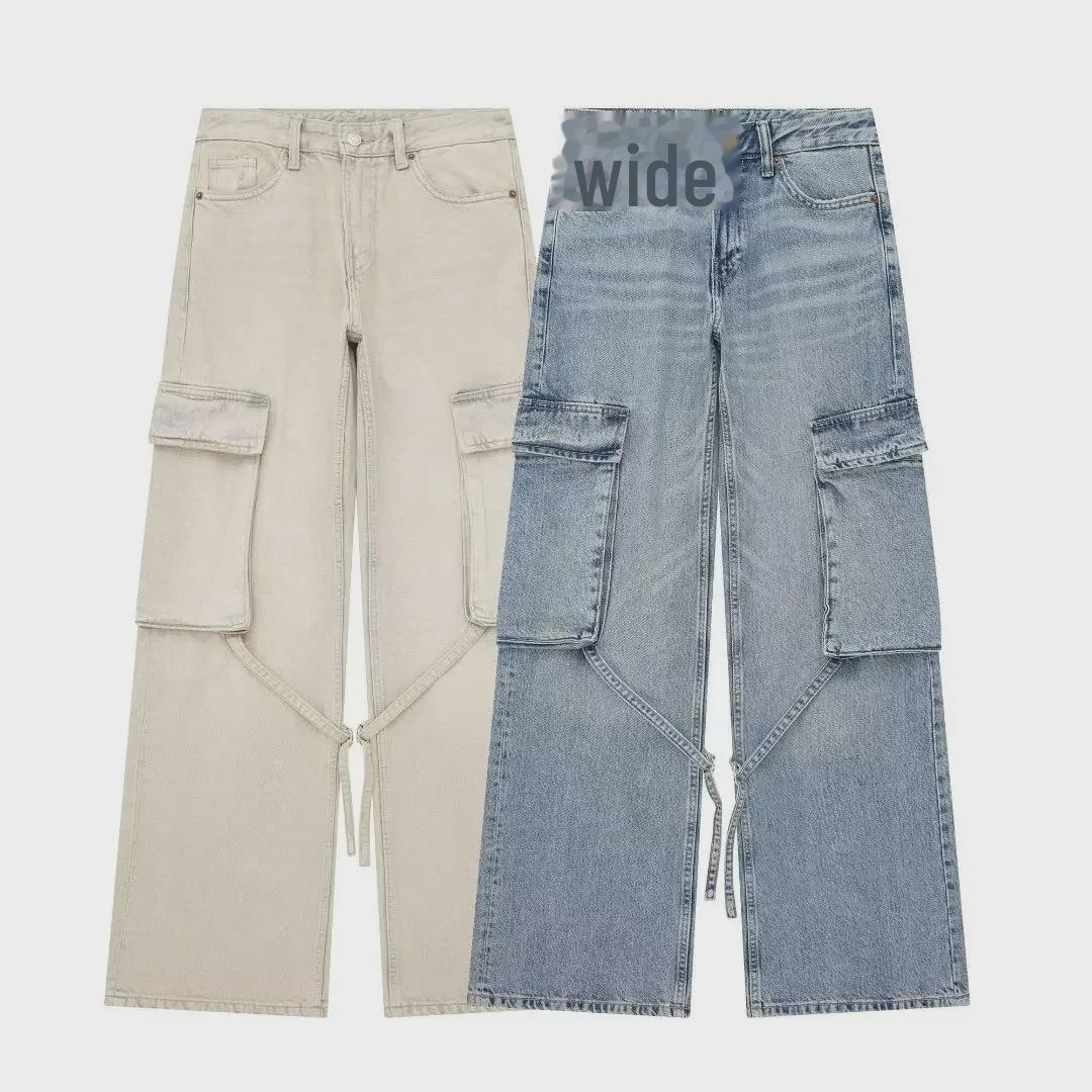 VantaGoods 2024 Lente Dames Mid-Waist Washed Fashion Workwear Losse Jeans Extra Small