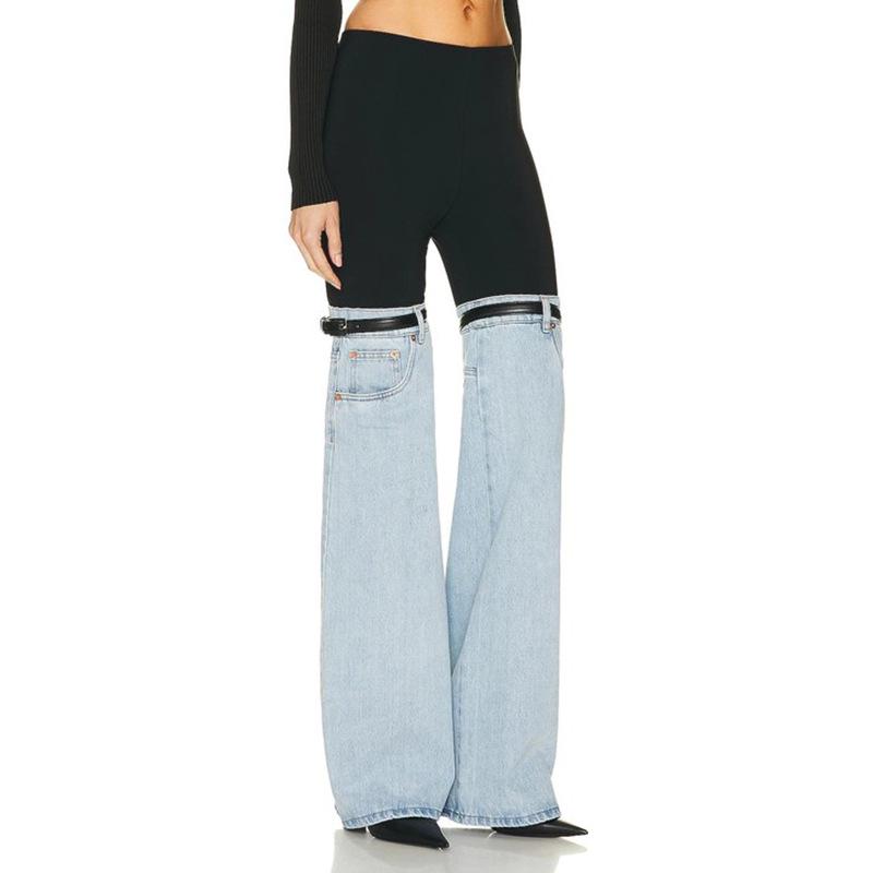 VantaGoods Europees-Amerikaanse lente contrasterende steek hoge taille jeans voor dames - unieke stijl, all-match, rechte pasvorm Large