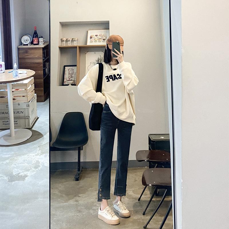 FP64TH Lente en herfst jeans dames rechte hoge taille dunne negen tienden broek pijpbroek denim jeans 32 blauw-grijze kleur