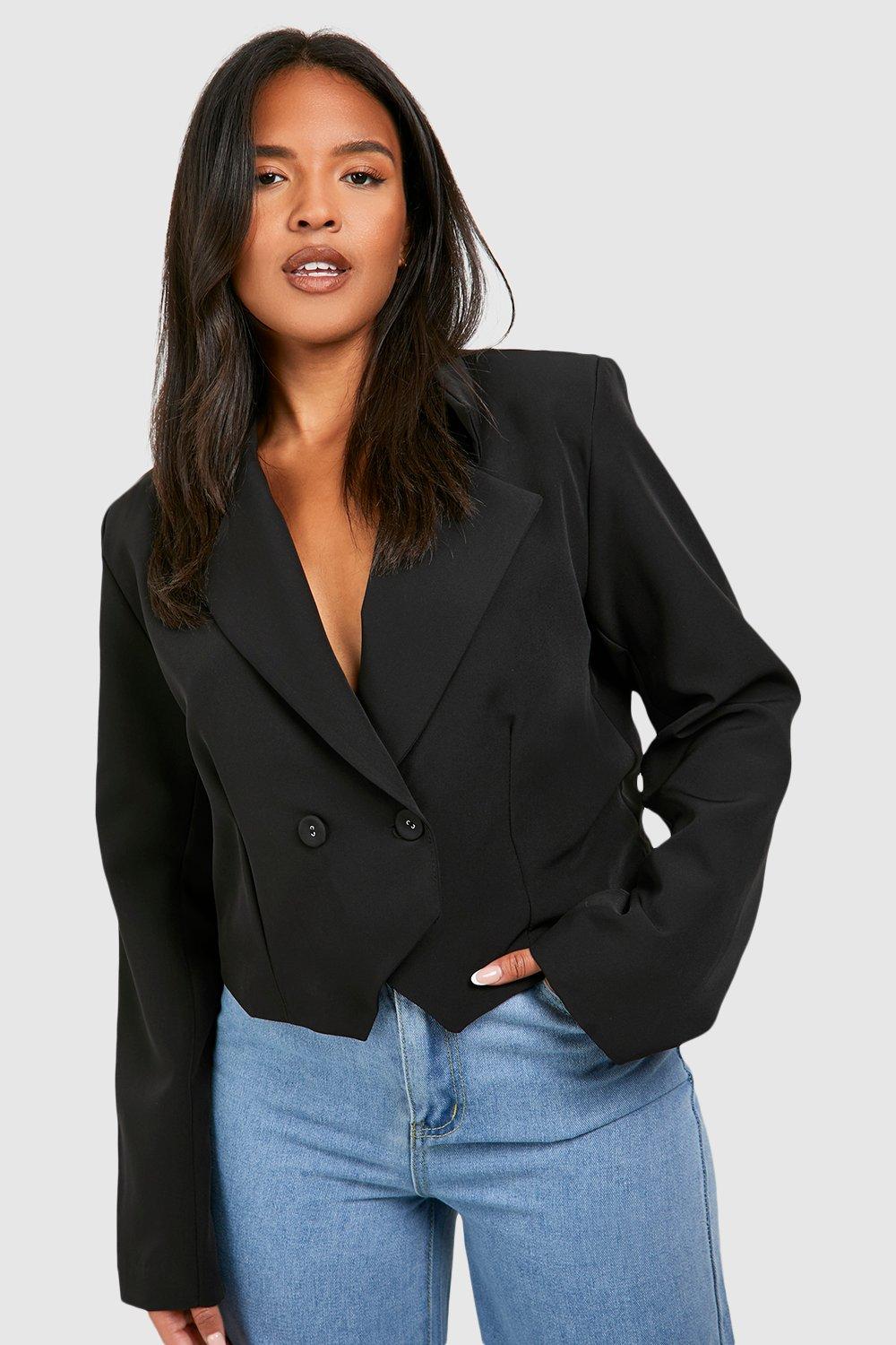 Boohoo Plus Korte Blazer Met Puntneus, Black