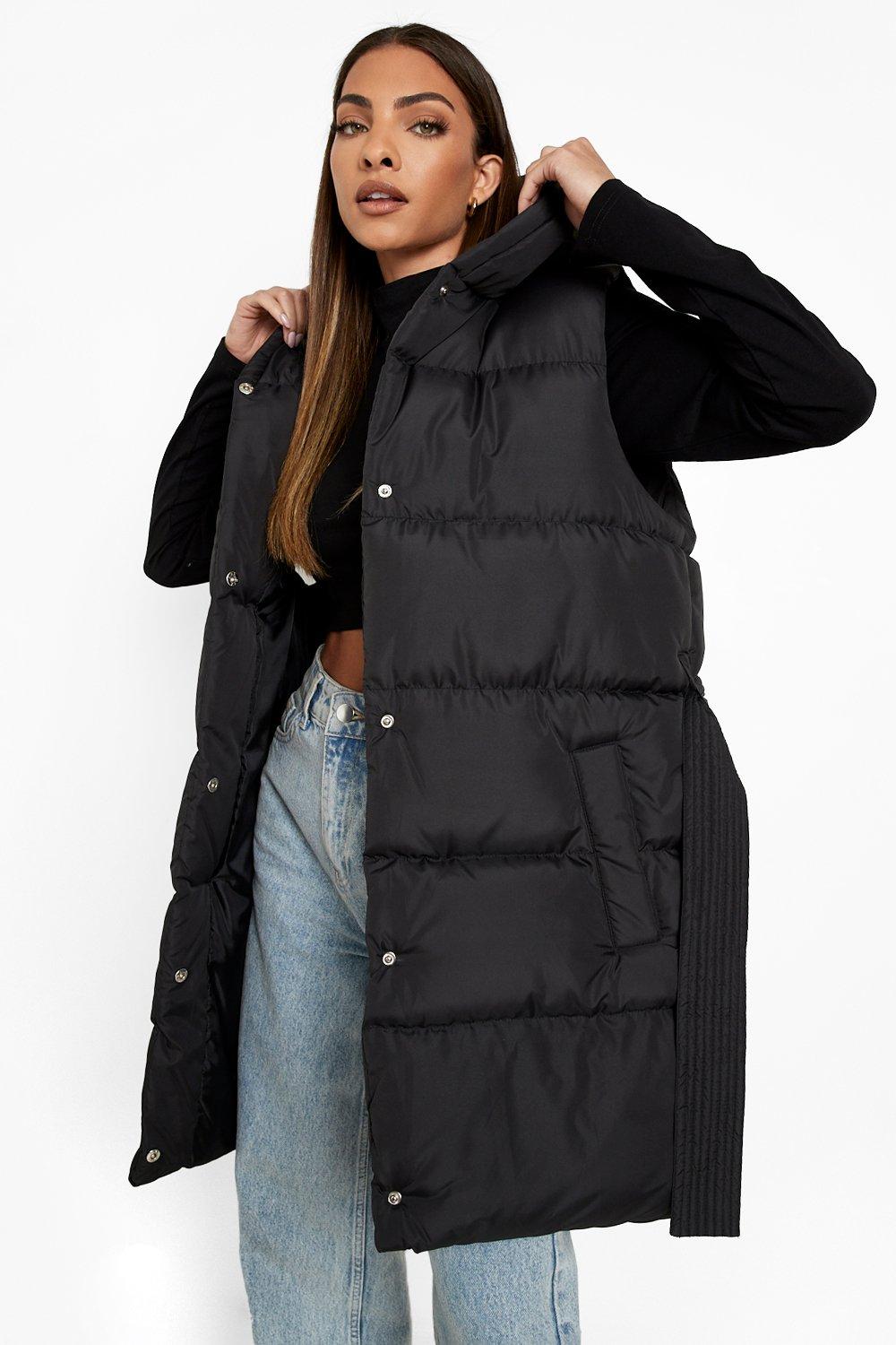 Boohoo Gewatteerde Long Line Bodywarmer Met Ceintuur, Black