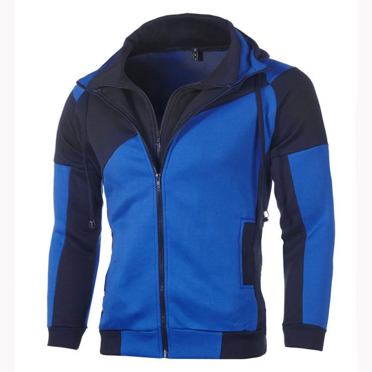 BOLIV MODA Heren casual sweatshirt met dubbele ritssluiting en capuchon Fleece herenhoodies Top heren patchwork kleur jas M donkergrijze kleur