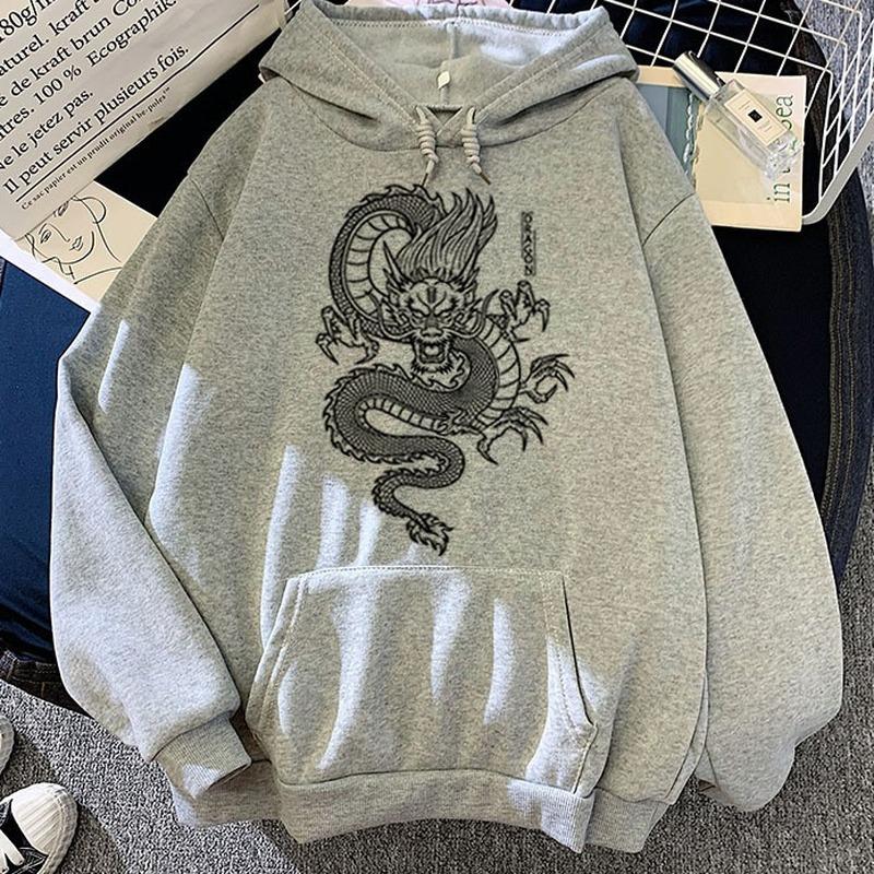 Boutique sports suit series 2 Hoodie Persoonlijkheid Draakpatroon Hoodie met lange mouwen Casual Sport Streetwear met zakken Losse top M