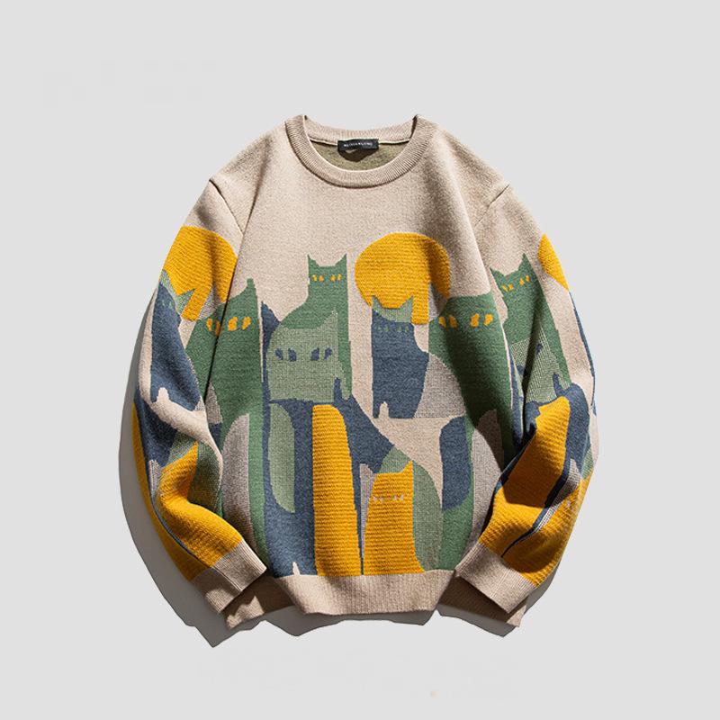 VIYOO Lente- en herfstmode Truientrend Merk Herfst Verdikt Gebreid Onderkant Shirt Koppel Tops Losse Trui Jas Voor Mannen L zwart