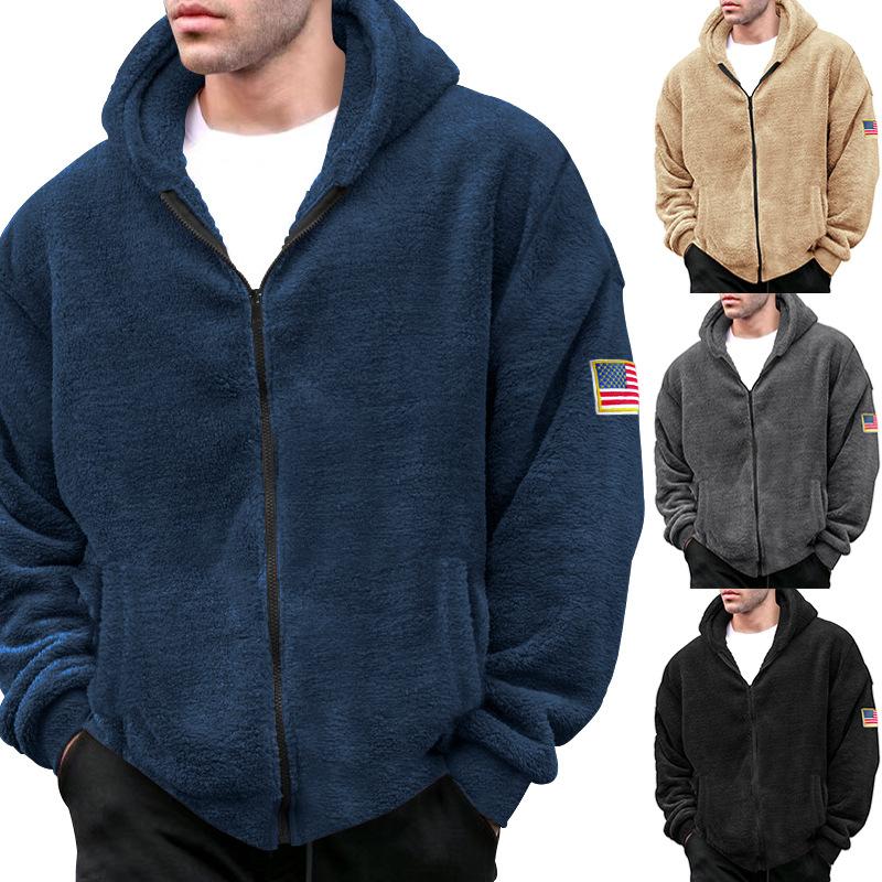T-fengxinzi Nieuwe, omkeerbare winterfleece, casual bannerjas met capuchon en ritssluiting voor heren 3XL kaki