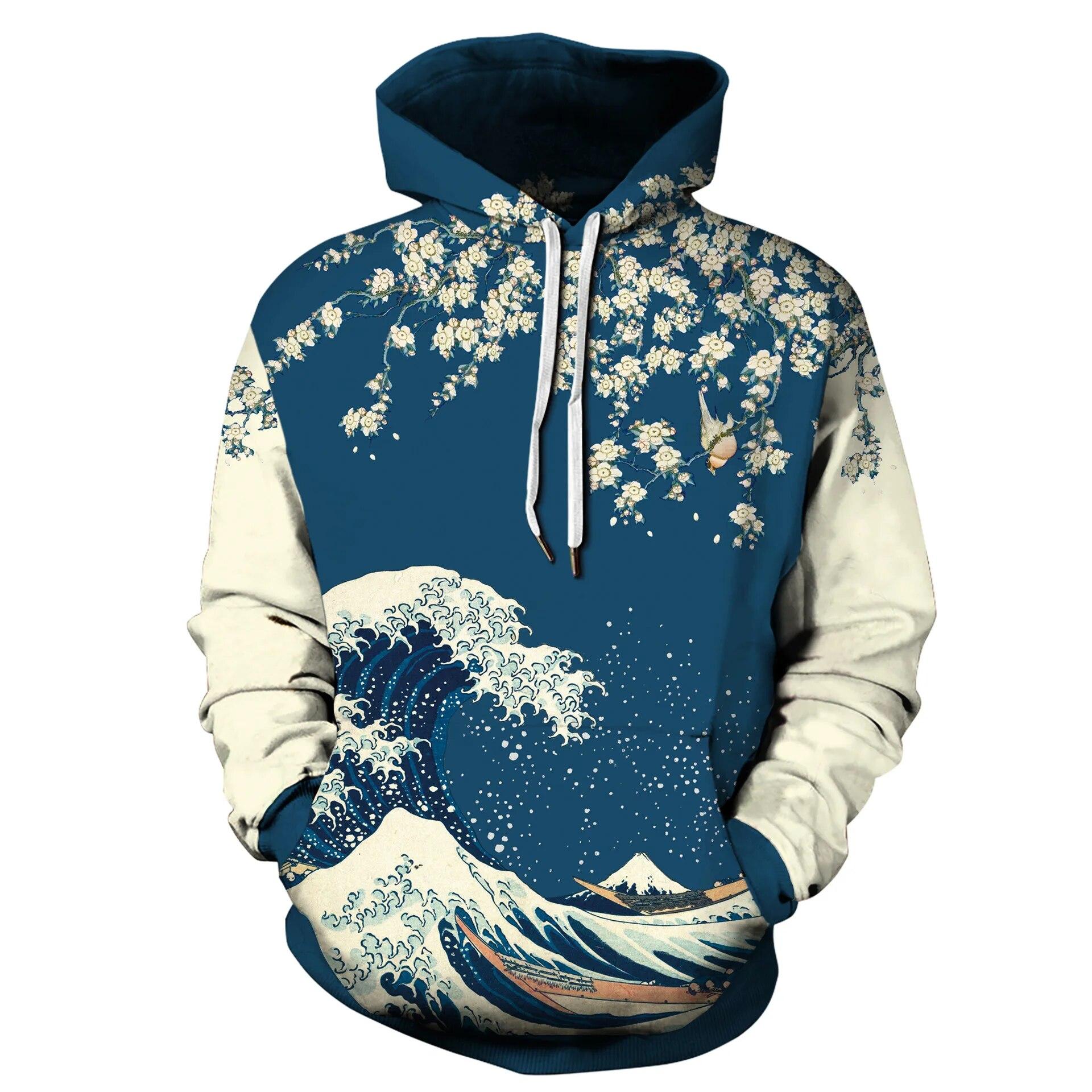 ETST 07 Rooster Vortex Japanse Grote Golf Kanagawa Pruimenbloesem 3D Print Mannen Hoodies Vrouwen Capuchon Trui Kleding S-3XL 6XL