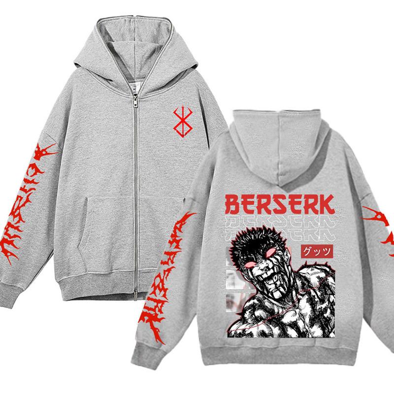 TENJINGE Trendy Berserk Rits Sweatshirts Volledige Zip Up Hoodies Anime Heren Fleece Hoodie Unisex Hip Hop Streetwear Lef Grafische Y2K Trui XL