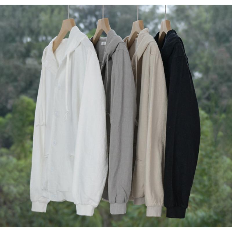 DSorothy Linnen capuchonjack voor heren Casual Trend Lente Herfst Buitenkleding Blazer Top Kleding XXXL wit