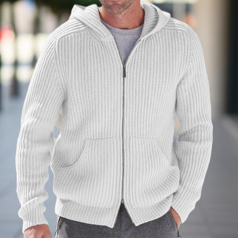 Niubiplus Heren gebreide hoodie slim lange mouw casual trui jas vest bovenkleding M wit