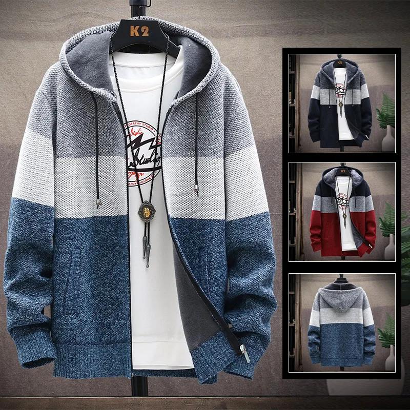 Mysterious Gift Heren gebreide trui fleece jas gestreepte jassen mode hoodies winter herfst dikke warme windjack truien herenkleding S