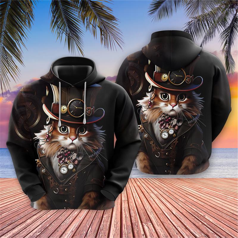 ETST 013 Vintage Raccoon Grafische Sweatshirts Steampunk Husky Hoodies Voor Heren Kleding Giraffe Animal Trainingspak Hip Hop Huisdier Hoody Y2k Tops 4XL