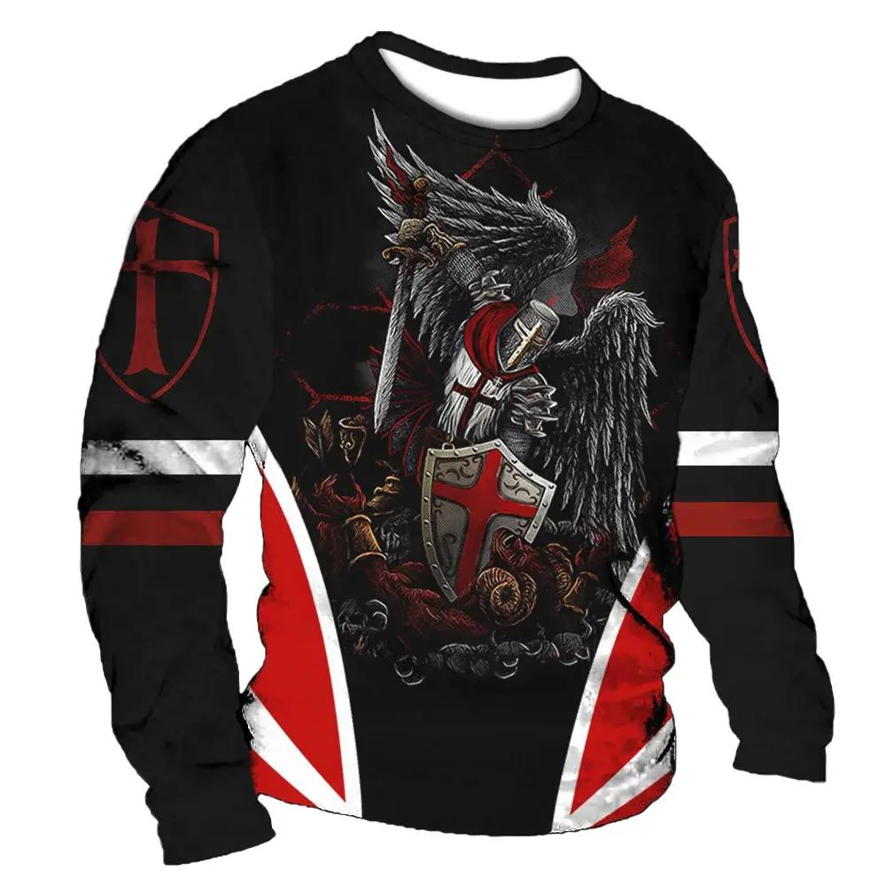 Bobby 2 Crusader Knight Patroon Top Vintage T-shirt Heren Katoen Lange Mouw 3D Print Casual O-hals Straat Harajuku Sweatshirt 2024 XXL