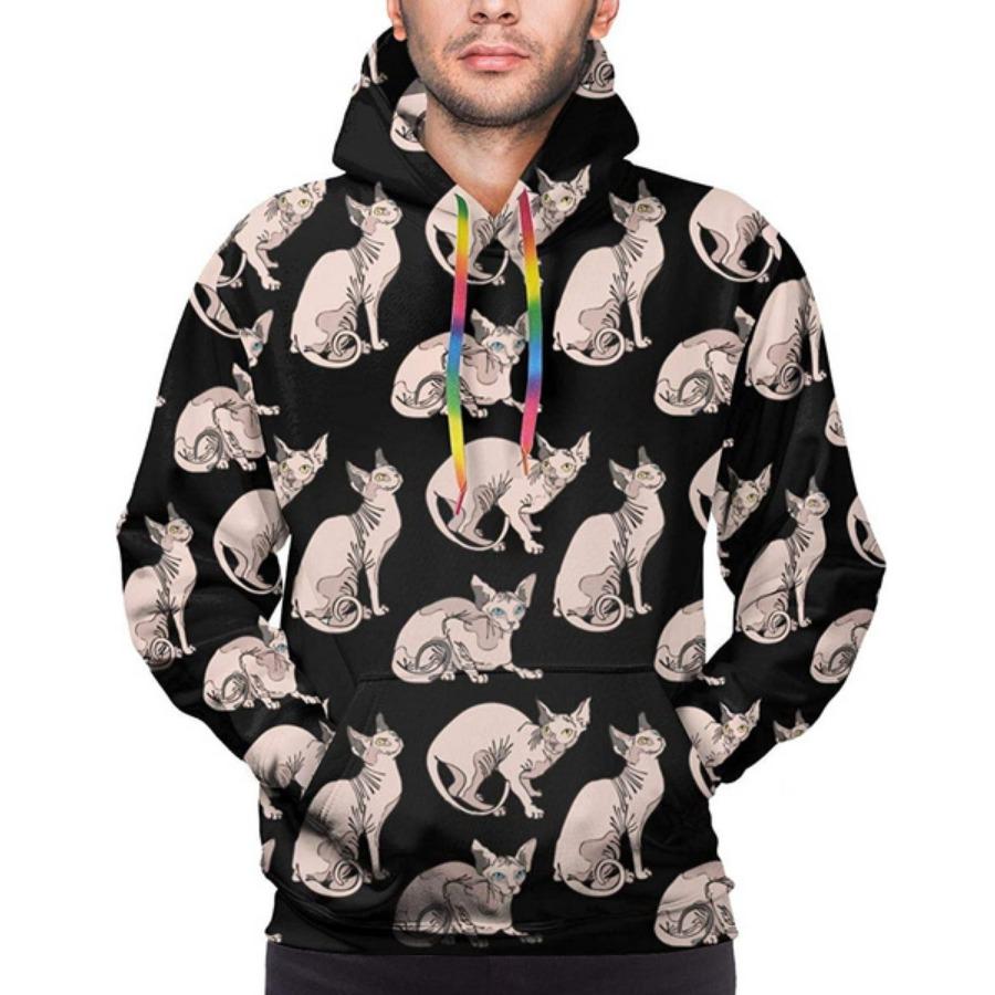 ETST 009 Sphynx katten haarloze naakte katten heren nieuwigheid casual hoodies pullover hooded sweatshirt met zak 6XL
