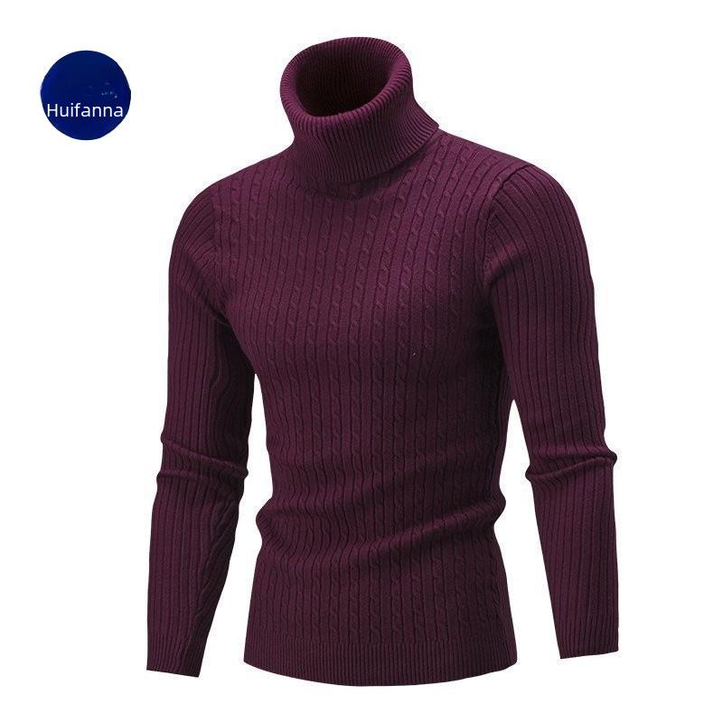 Get one Nieuwe heren slim coltrui voor de herfst en winter, effenkleurige trui met breisel voor grensoverschrijdende handel. M lichte koffiekleur