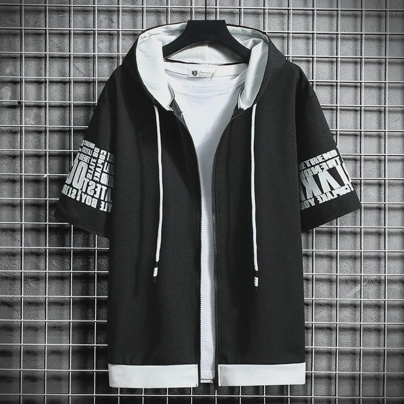 VantaGoods Heren Slim Fit Korte Mouw Capuchon Jas - Trendy Koreaanse Stijl Casual Rits Bovenkleding
