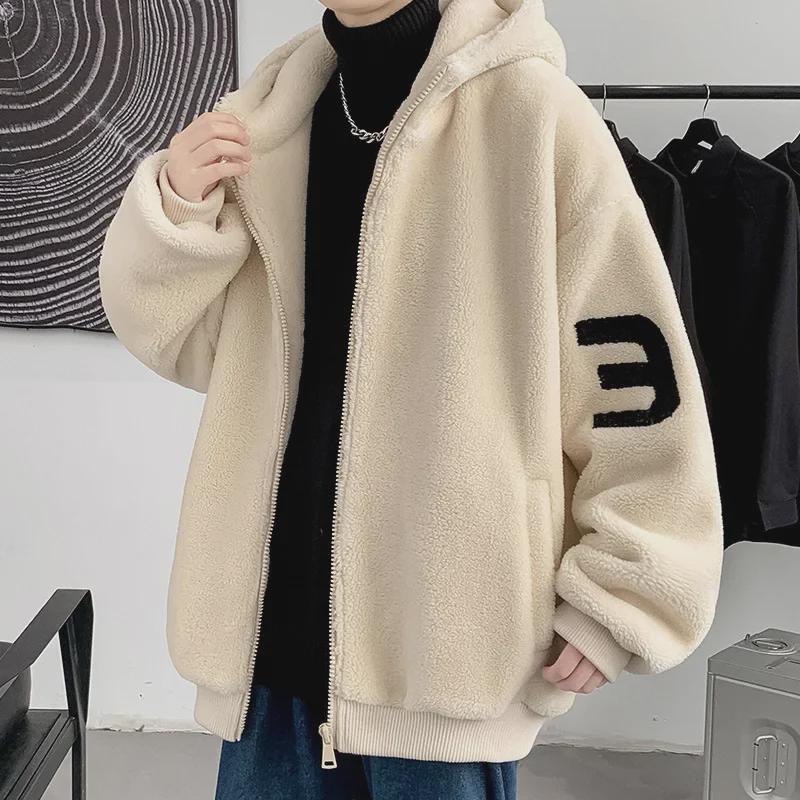 VantaGoods Trendy herenjas van lamswol met capuchon - dikke, losse, zachte winterjas 2XL grijze kleur