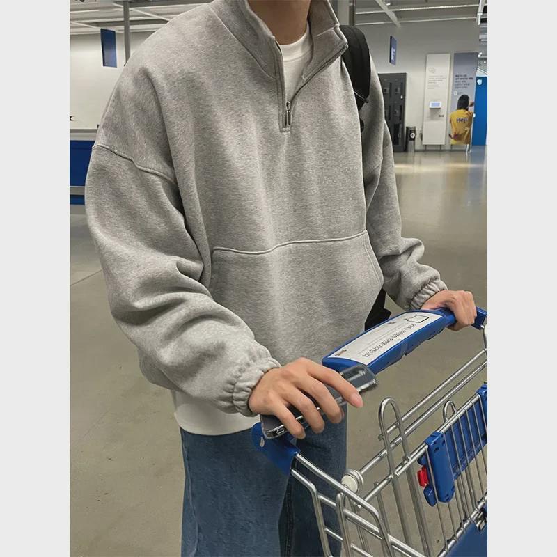 VantaGoods Unisex Hong Kong-stijl Retro Half-Zip Sweatshirt: Trendy, casual en veelzijdige modejas XL grijze kleur