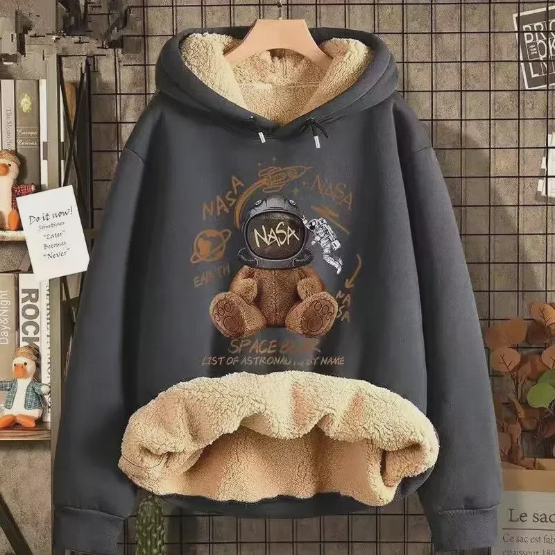 VantaGoods Heren Winter Heavyweight Velvet Hooded Sweatshirt - Trendy All-Match Losse Lamsleren Jas Large