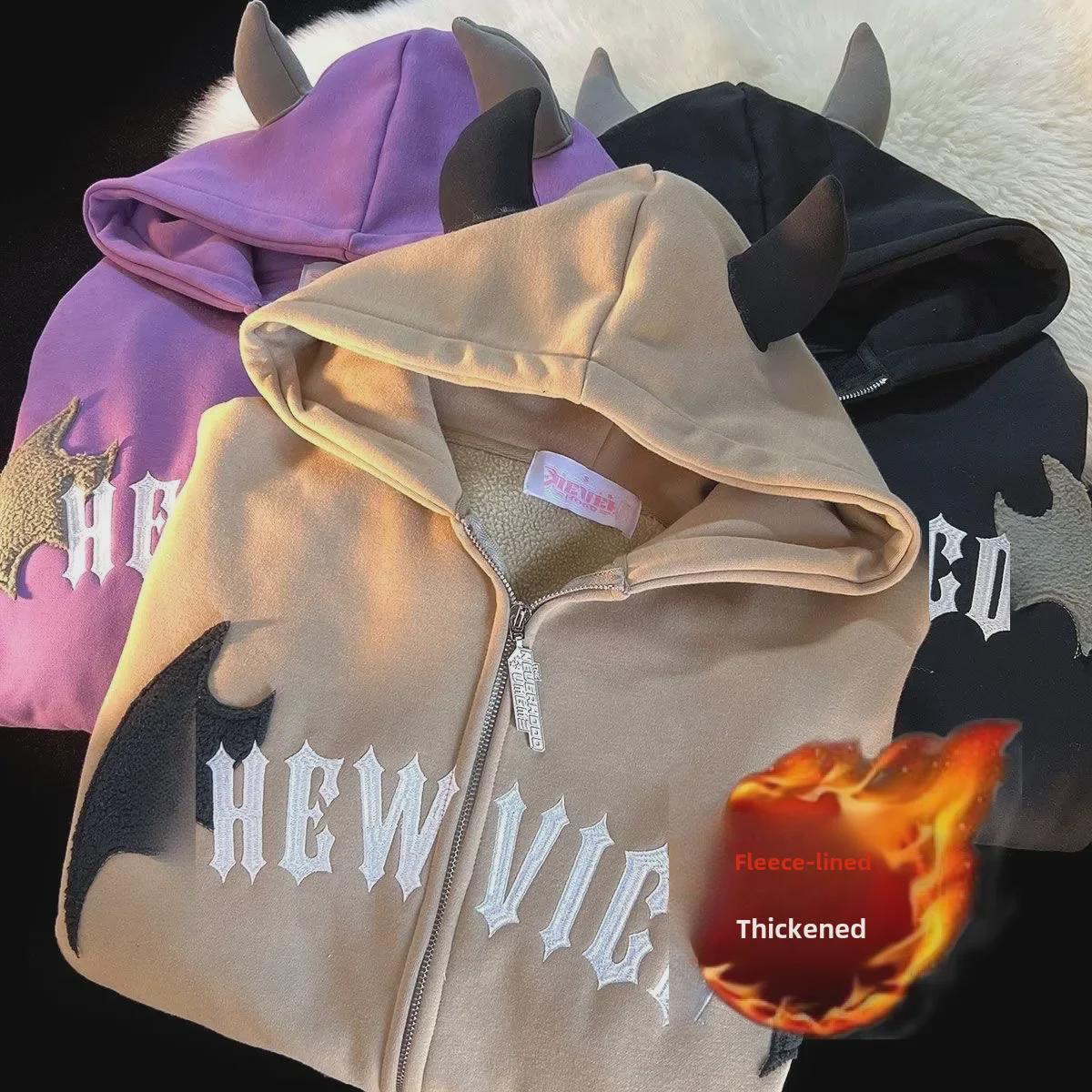 VantaGoods Dikke winterhoodie voor heren - Little Devil Style Heavy Zip-Up Cardigan XL zwart