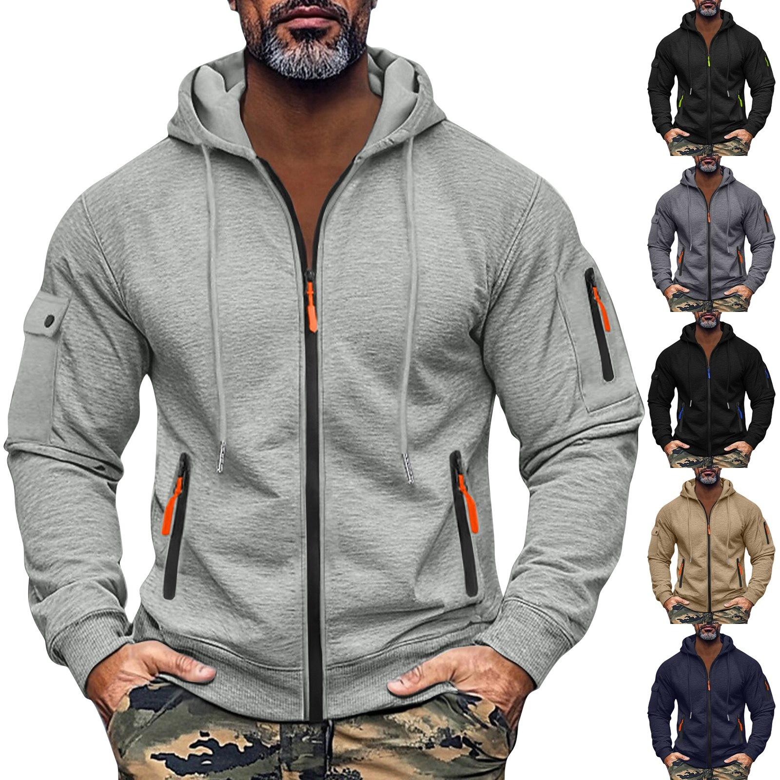 ElongPaoXiao Heren Sweatshirt Hoodie Rits Arm Zak Cardigan Heren Sport Grote Maat Casual Hoodie L