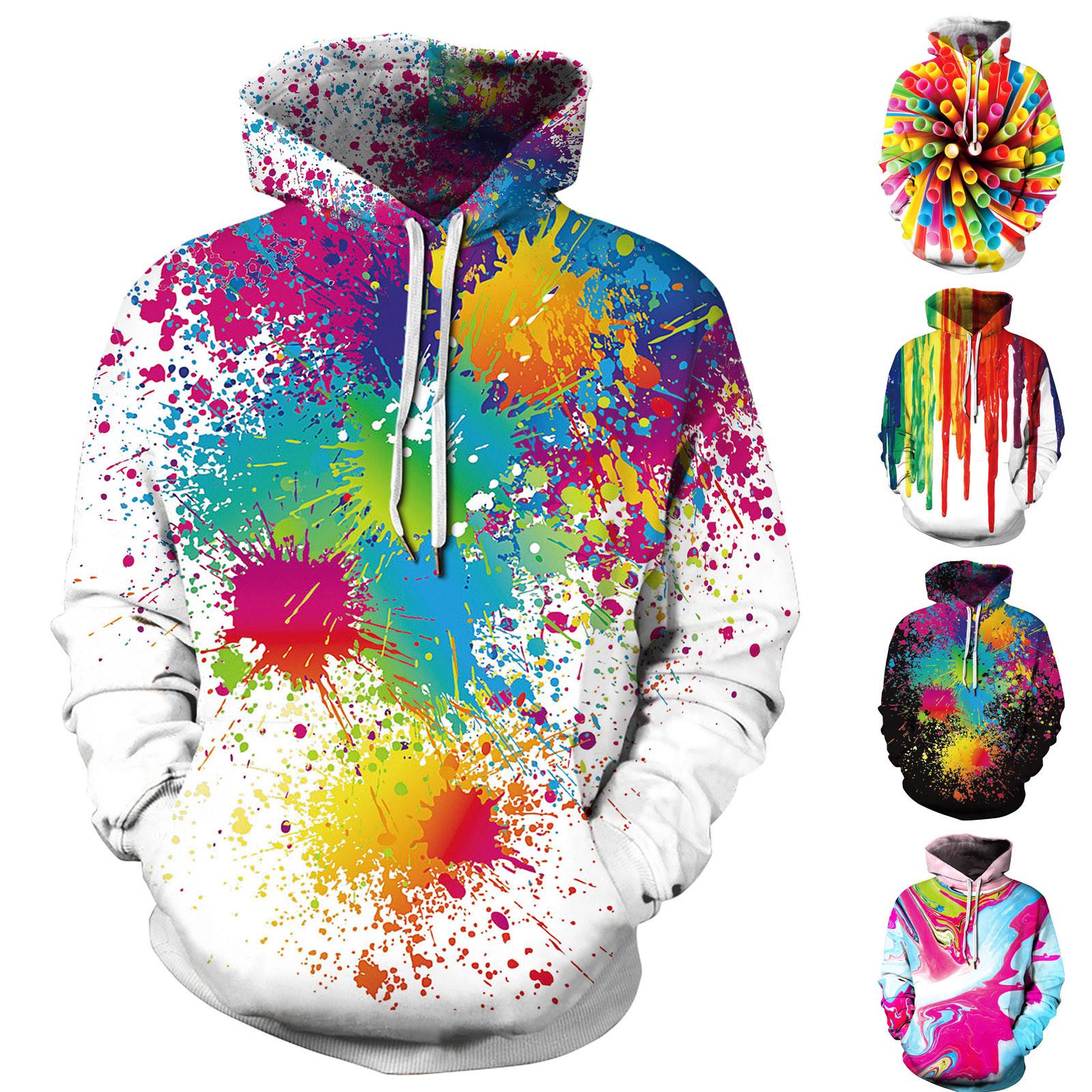 Wahaha123 Casual 3D-geprinte trui met lange mouwen en losse hoodie voor heren XXXXXL geel