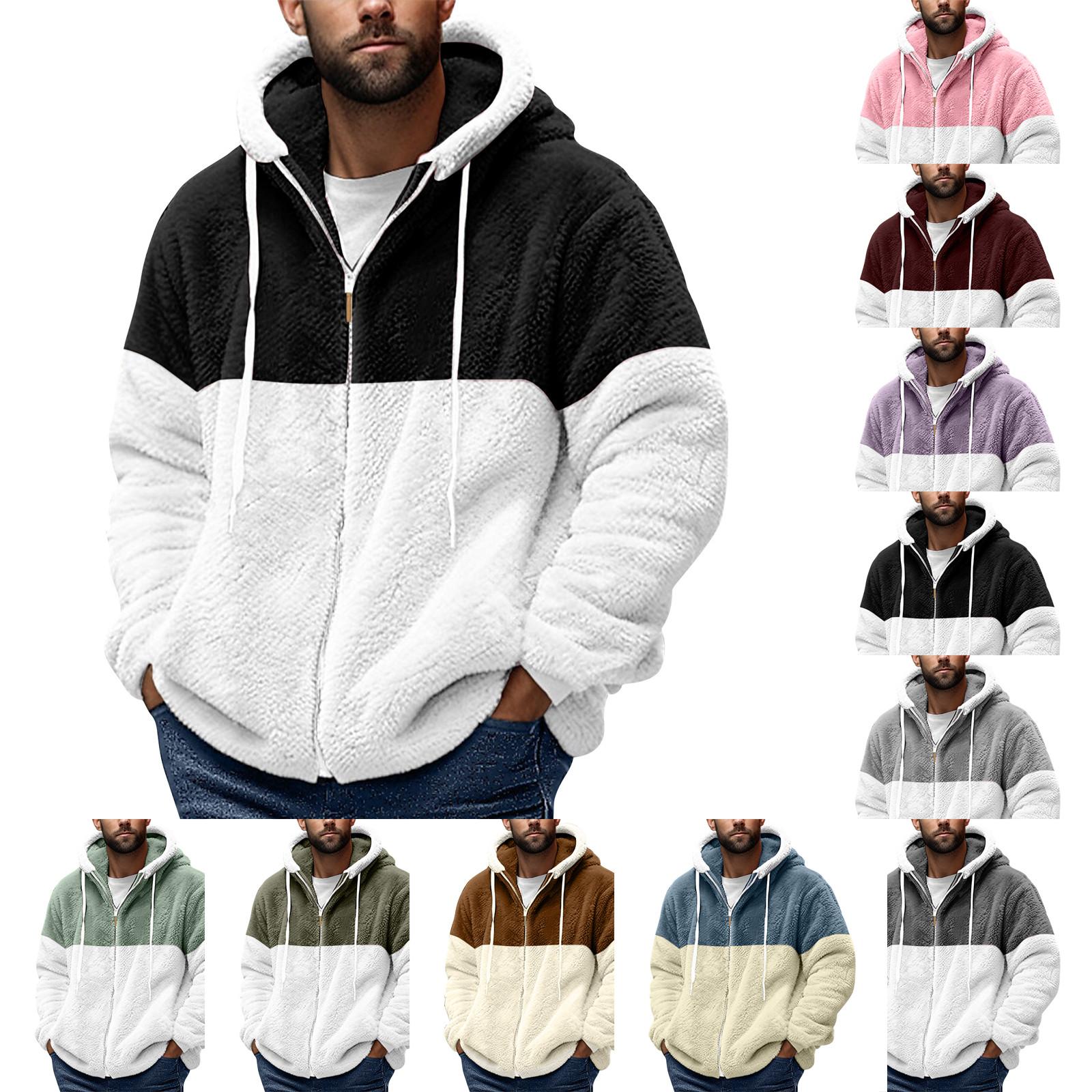 Timoduizhang Heren Winter Rits Capuchon Fleece Sweatshirt Met Opgestikte Zak Casual Jack M