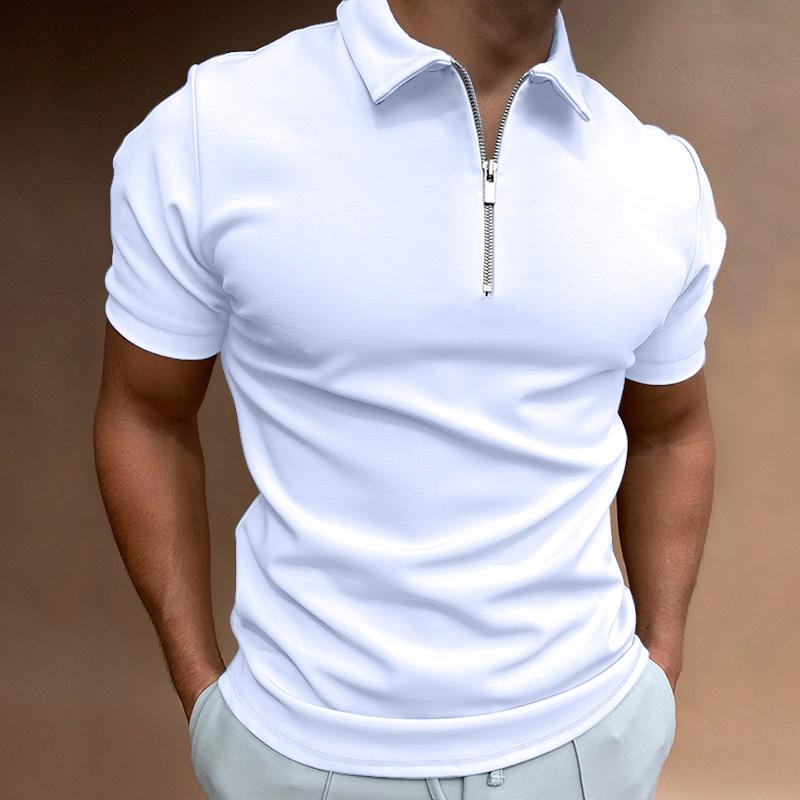 Xin nan zhuang Grote maat polo heren effen kleur korte mouw turn-down kraag rits poloshirt mannen casual streetwear zomer mannelijke tops s-6xl M wit