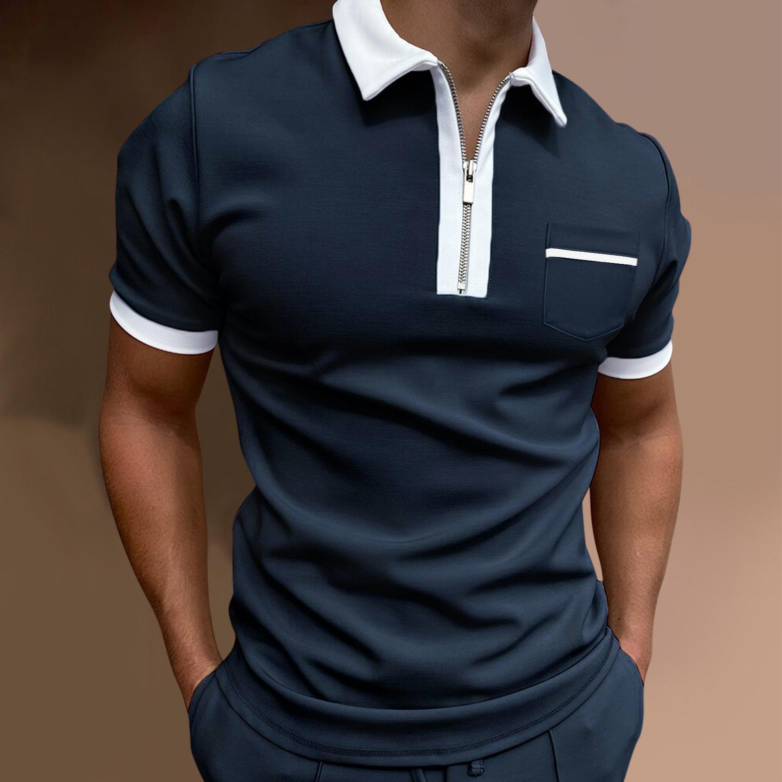 Haojun Modieus en minimalistisch herenpoloshirt met nieuwe zomer, ritssluiting, geavanceerd kleurenschema revers heren dagelijks casual poloshirt. 4XL marineblauwe kleur/wit