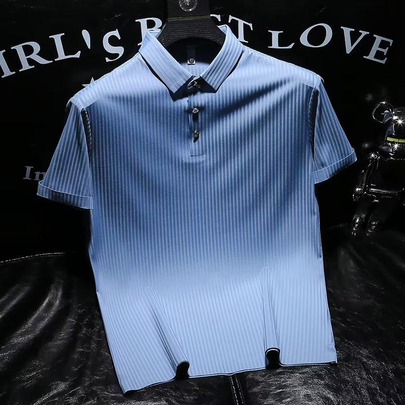 Zhuoneng Clothing Zomer nieuwe herenkleding effen kleur polokraagPOLOshirt korte mouw herenshirt 3XL lichtblauwe kleur