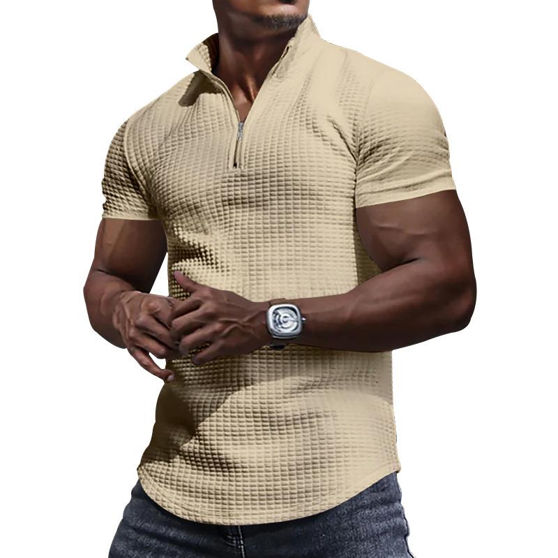 HerSight Poloshirt voor heren met opstaande kraag Heren korte mouw effen kleur geruit T-shirt met ritssluiting Zomer casual polo's Top S legergroene kleur