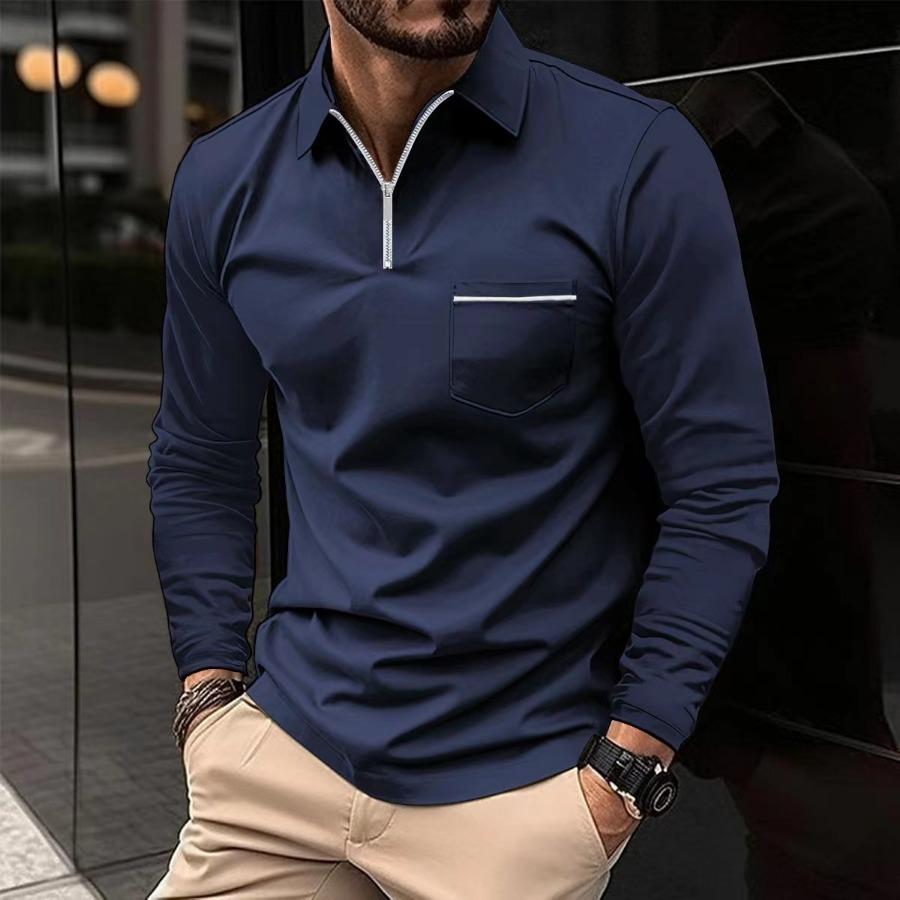 WowClassic Lange mouwen revers rits borstzak polo's shirts streetwear tops heren casual lente herfst sport polo shirt XXXL