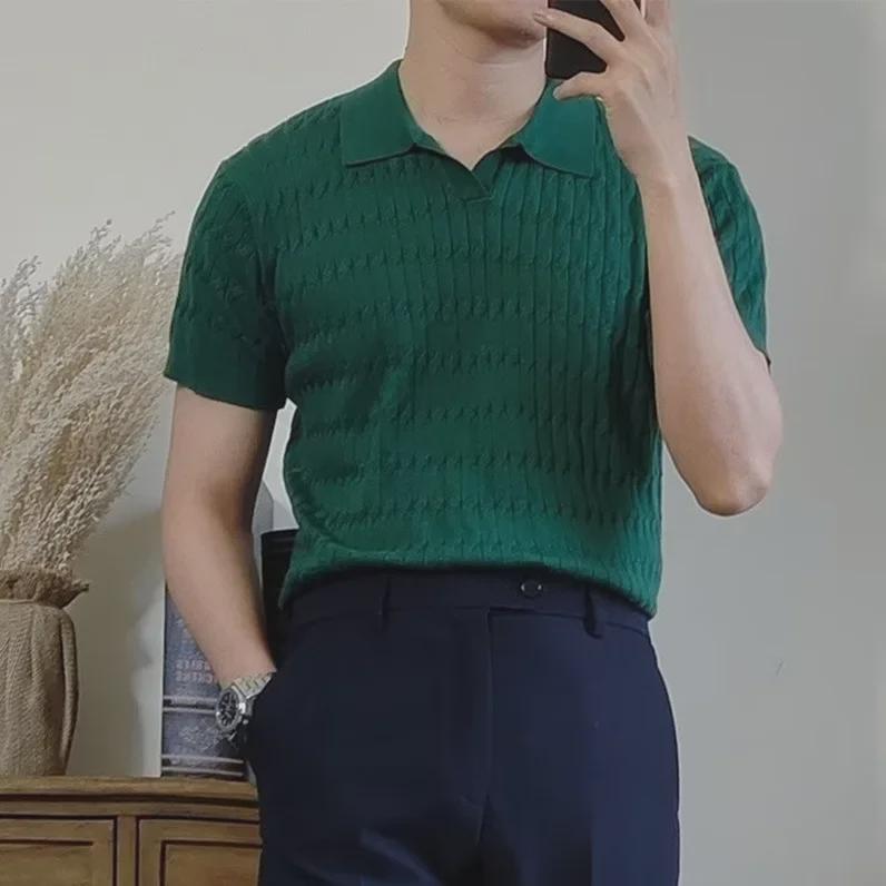 VantaGoods Heren poloshirt in Koreaanse stijl, effen kleur, kort, lichtgewicht, casual L wit