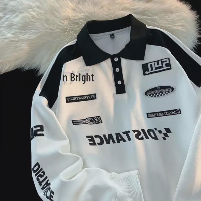 VantaGoods 2024 Lente/Herfst Heren Retro Polo Trui: Koreaans modemerk, lange mouwen, revers racethema XL donkergroene kleur