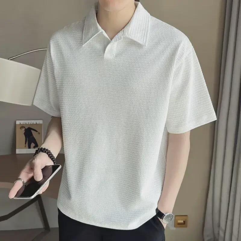 VantaGoods Heren Japans Retro Loose-Fit Polo T-shirt met kraag - Korte mouwen, High-End Zomer Stijl. 2XL zwart