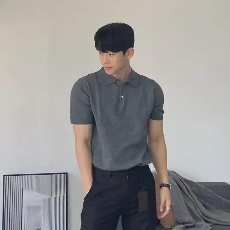 VantaGoods Retro poloshirt voor heren: Korte mouwen, effen kleur, losse pasvorm, zomerstijl, hoogwaardig gebreid reversontwerp 3XL zwart