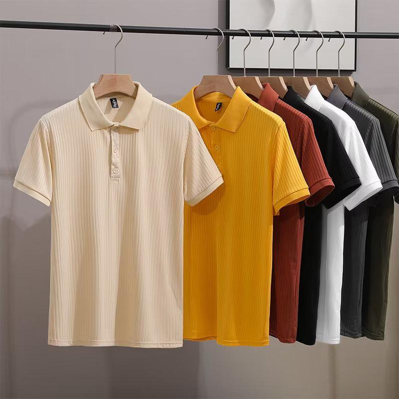 VantaGoods 2023 Heren Trendy Mercerized Knit Gestreept Poloshirt met Revers - Korte Mouw Zomertop XL kaki