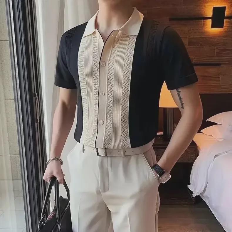 VantaGoods Trendy Japanse poloshirt met vijf-puntsmouwen voor heren uit 2023 - Veelzijdig en stijlvol voor de zomer. M zwart