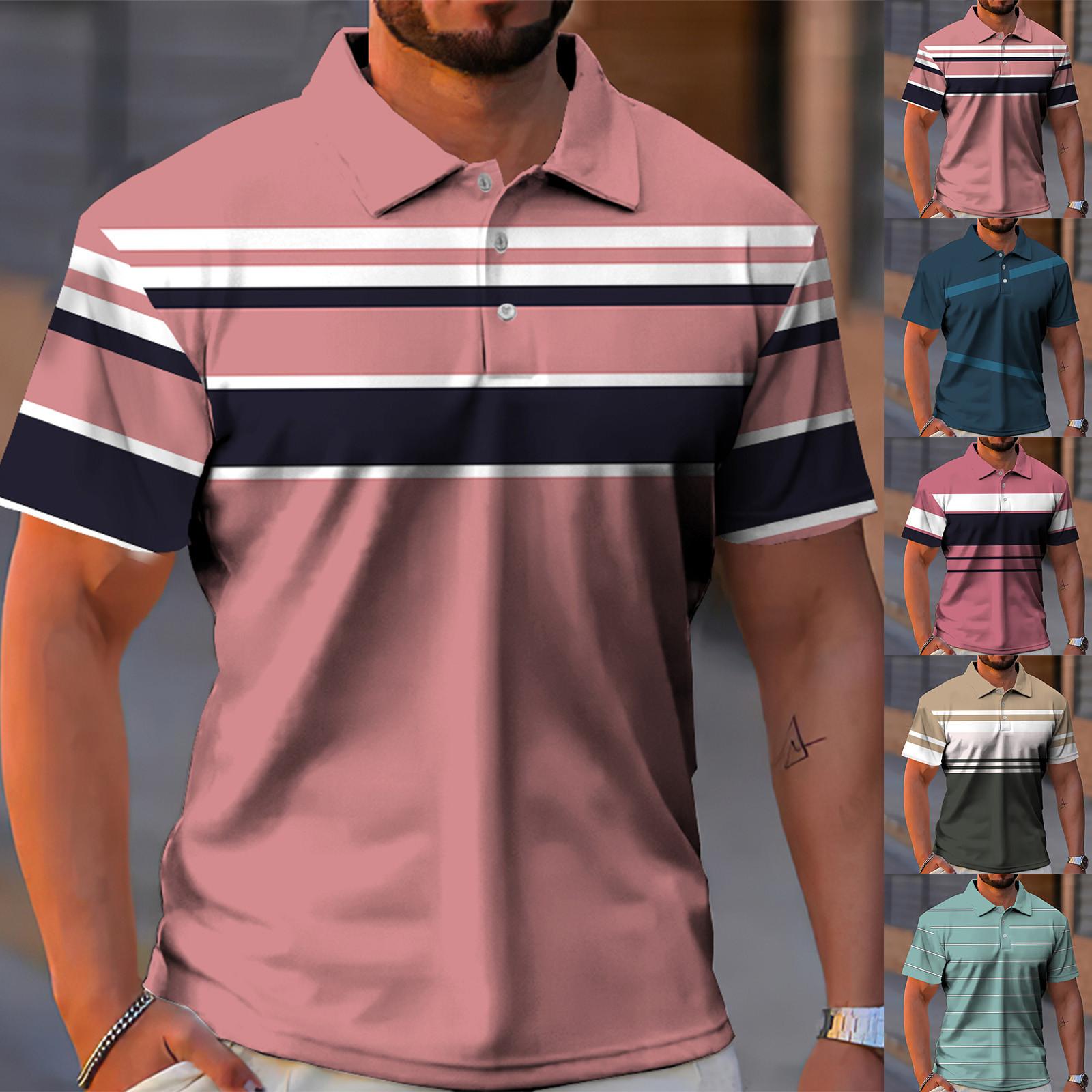Wahaha123 Golfshirt voor heren Casual Sport V-hals Geribbelde kraag Korte mouw Mode Casual Effen Kleur Effen Lente en zomer Normale pasvorm M roze