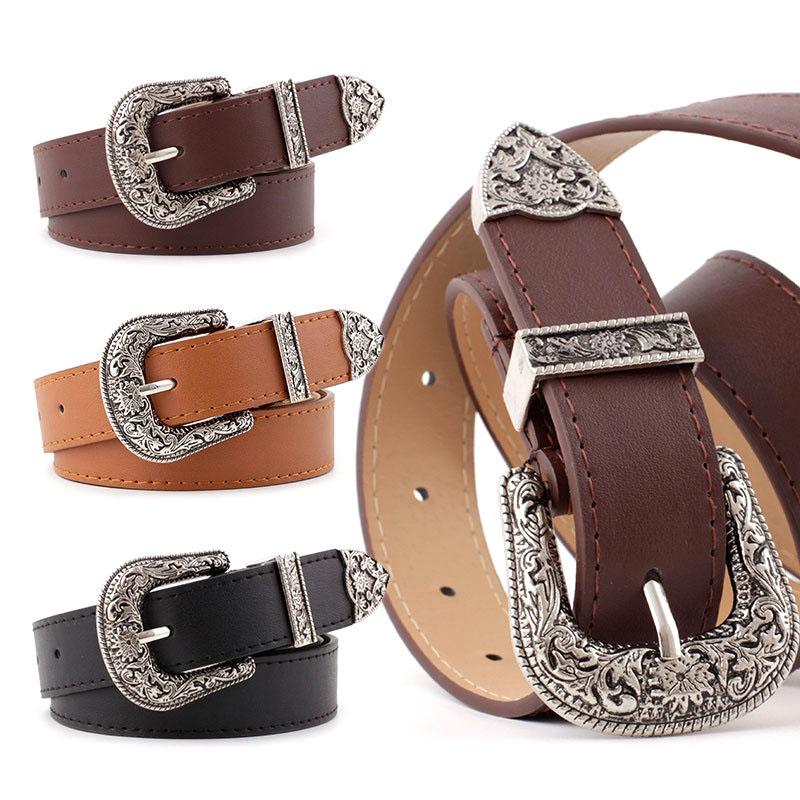 BOOSKU Vintage stijl effen kleur PU leren brede riem koffie