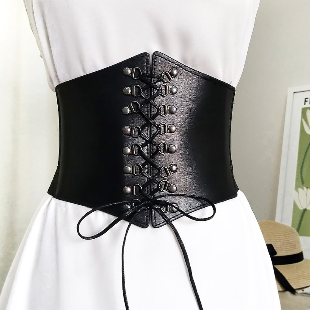 R&N Fashion Nieuwe Corset Punk Zwarte Brede Riem Pu Leer Afslanken Lichaam Riemen voor Vrouwen Elastische Hoge Taille Riem Vrouwelijke Cumberbanden zwart
