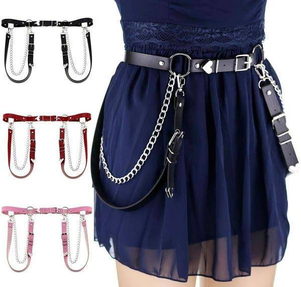 ZXXY Vrouwen Lederen Bandjes Harnas Punk Gothic Body Borst Gekooide Taille Riemen Verstelbare Harajuku Hart Ketting Riemen rood