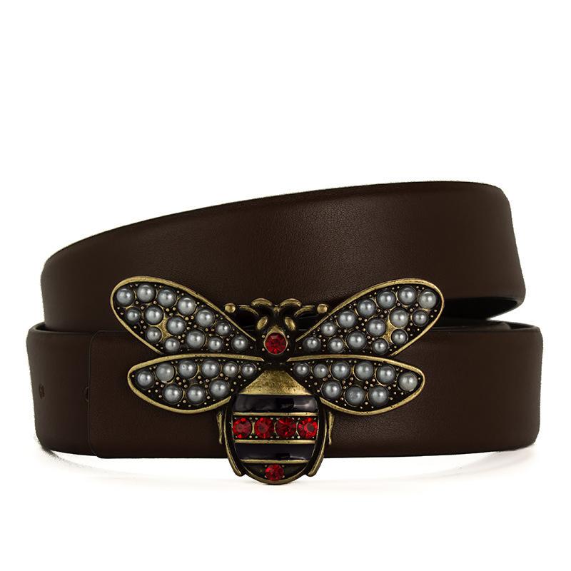 Dexing 2020 Populaire Bijenriem Gesp Met Diamant Decoratie Herfst Winter Mode Man Vrouwen Schattige Bijenriem Leren Riem Cadeau 125X3.4CM