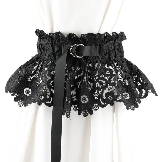 Bilixi Vrouwen feestriem Tie-up kleding bijpassende metalen hoepels brede bruiloft kanten riem taille decor riem A