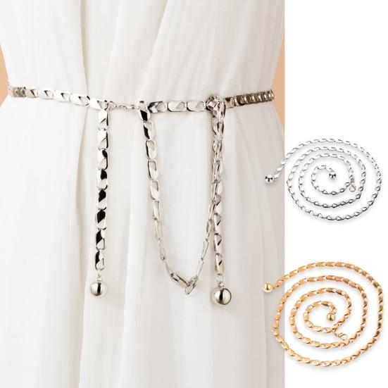 Home Gadgets Kettingriem voor dames Metallic tailleriem Verstelbare geometrische riemketting Gouden dunne kettingriemen Veelzijdige zomerjurkaccessoires zilver