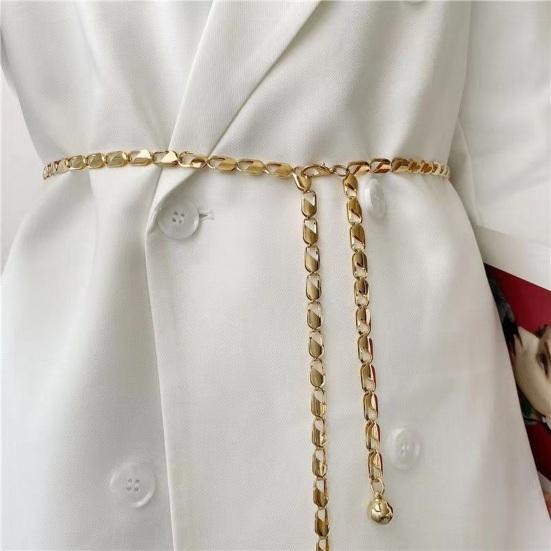 Yeshan Kettingriem voor dames Metallic tailleriem Verstelbare geometrische riemketting Gouden dunne kettingriemen Veelzijdige zomerjurkaccessoires goud