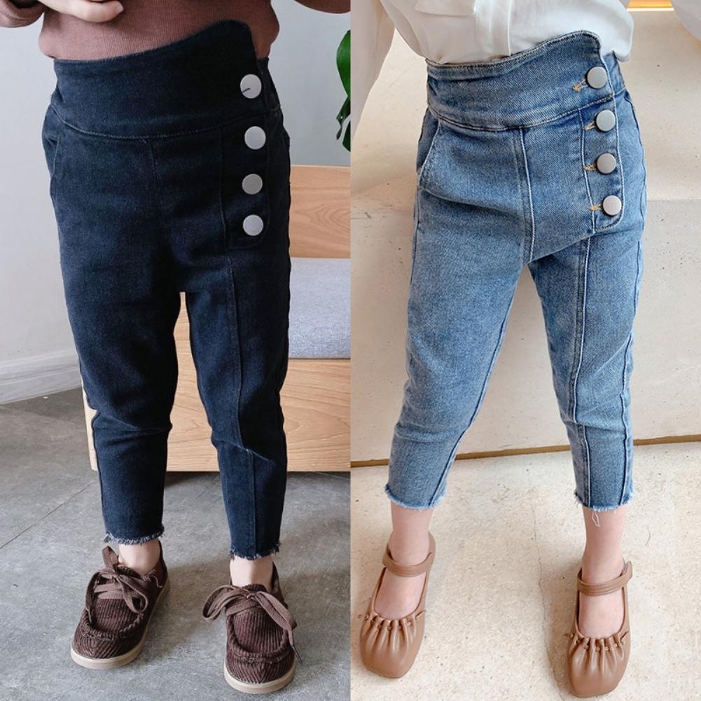 BOOSKU Kinderen Meisje Jeans Effen Kleur Meisje Jeans Casual Jeans Kinderen Peuter Hoge Taille Kid Meisje Kleding Voor 3-8Years 15