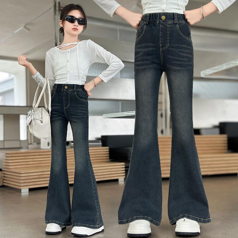 Landon Meisjes flared broek herfst en lente Kinder high-waist jeans Slim Western stijl Meisjes casual broek 160 blauw
